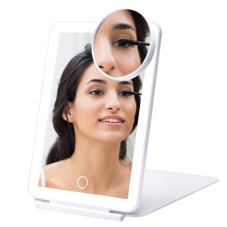 Portable Vanity Lamp Folding Cosmetic Mirrors Lighted Touch Screen Makeup Mirror With LED Lamp Usb Rechargeable Foldable Design