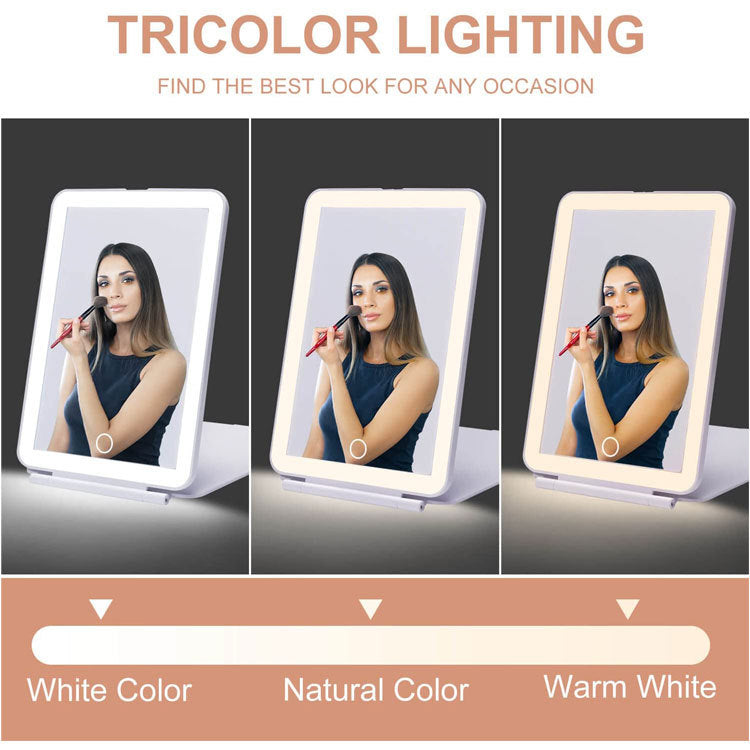 Portable Vanity Lamp Folding Cosmetic Mirrors Lighted Touch Screen Makeup Mirror With LED Lamp Usb Rechargeable Foldable Design