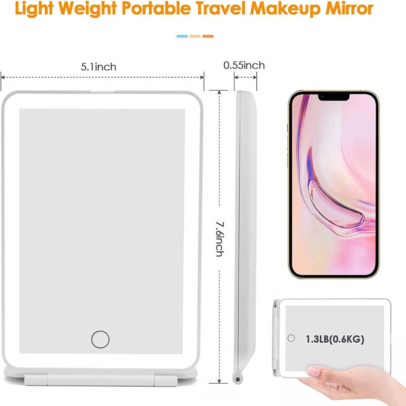 Portable Vanity Lamp Folding Cosmetic Mirrors Lighted Touch Screen Makeup Mirror With LED Lamp Usb Rechargeable Foldable Design
