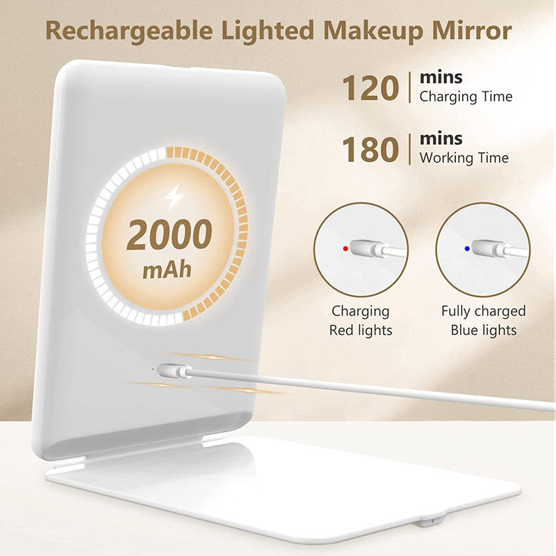 Portable Vanity Lamp Folding Cosmetic Mirrors Lighted Touch Screen Makeup Mirror With LED Lamp Usb Rechargeable Foldable Design