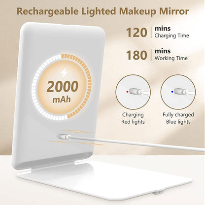 Portable Vanity Lamp Folding Cosmetic Mirrors Lighted Touch Screen Makeup Mirror With LED Lamp Usb Rechargeable Foldable Design