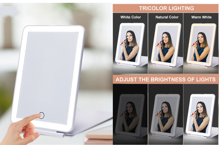 Portable Vanity Lamp Folding Cosmetic Mirrors Lighted Touch Screen Makeup Mirror With LED Lamp Usb Rechargeable Foldable Design