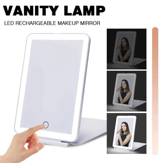 Portable Vanity Lamp Folding Cosmetic Mirrors Lighted Touch Screen Makeup Mirror With LED Lamp Usb Rechargeable Foldable Design